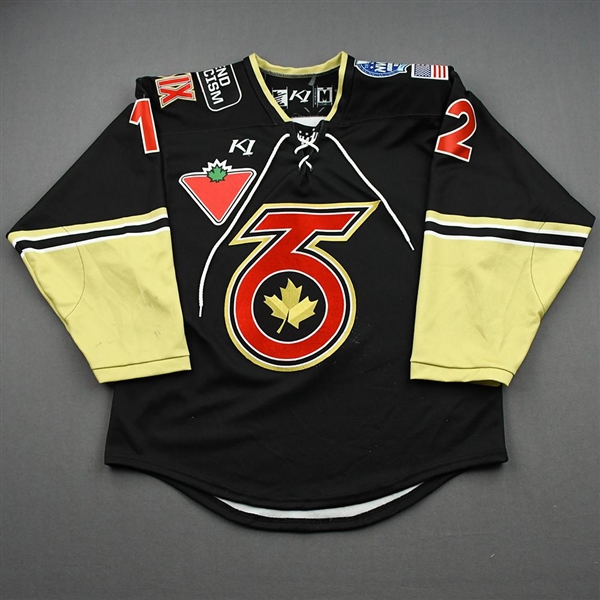 Fluke, Emily<br>Black Lake Placid Set w/ Isobel Cup & End Racism Patch (Inaugural Game & First Franchise Victory)<br>Toronto Six 2020-21<br>#12 Size:  MD