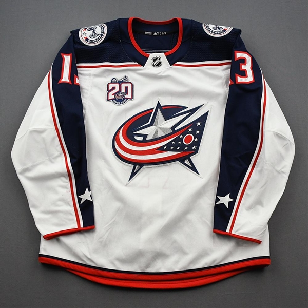 Atkinson, Cam<br>White Set 1 w/ 20th Anniversary Patch<br>Columbus Blue Jackets 2020-21<br>#13 Size: 54
