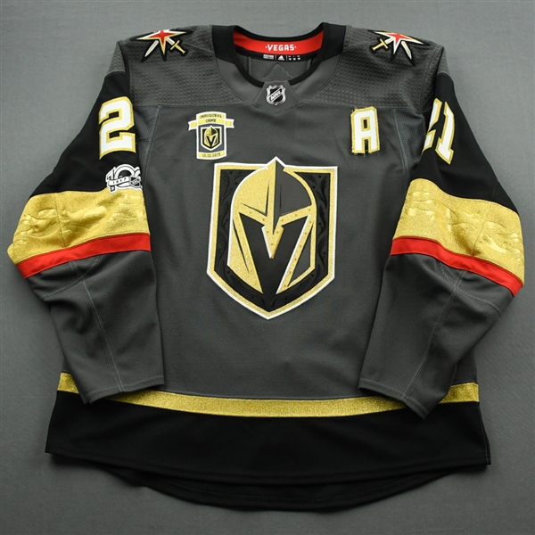 Eakin, Cody<br>Gray w/A, T-Mobile Arena Inaugural Game - w/ Inaugural Game & NHL Centennial Patches - October 10, 2017 - Game-Issued (GI)<br>Vegas Golden Knights 2017-18<br>#21 Size: 56
