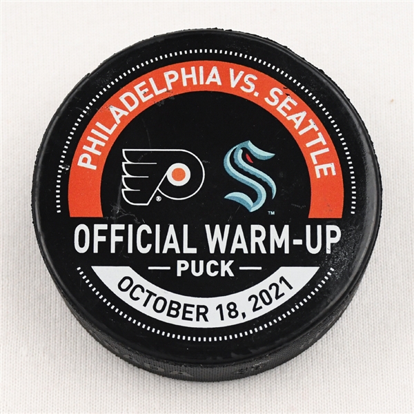 Philadelphia Flyers Warmup Puck<br>October 18, 2021 vs. Seattle Kraken - Warm-Up Used Puck<br>Philadelphia Flyers 2021-22<br>