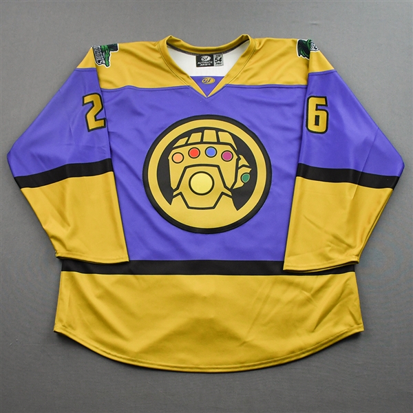 McDonald, Kody<br>MARVEL Thanos (Game-Issued) - February 4, 2022 @ Orlando Solar Bears (Autographed)<br>Florida Everblades 2021-22<br>#26 Size: 54