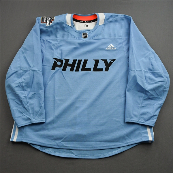 adidas<br>Light Blue - Stadium Series Practice Jersey - Game-Issued (GI) - CLEARANCE<br>Philadelphia Flyers 2018-19<br> Size: 58