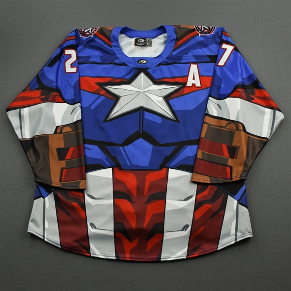 Laberge, Sam<br>MARVEL Captain America (Game-Issued) - May 2, 2021 vs. Wichita Thunder<br>Allen Americans 2020-21<br>#27 Size: 56