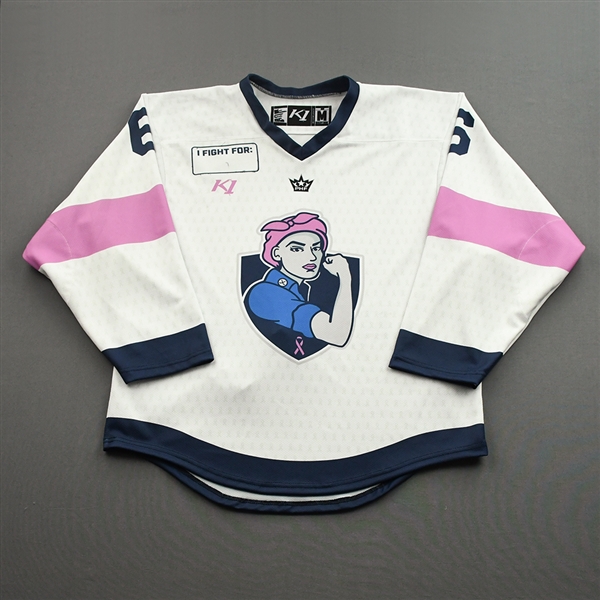 Maclaine, Nora<br>Breast Cancer Awareness - Worn March 12, 2022 - Autographed<br>Metropolitan Riveters 2021-22<br>#6 Size: MD