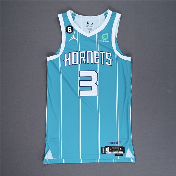 Rozier, Terry<br>Teal Icon Edition - Worn 2/27/2023 - 1 of 2<br>Charlotte Hornets 2022-23<br>#3 Size: 44+4