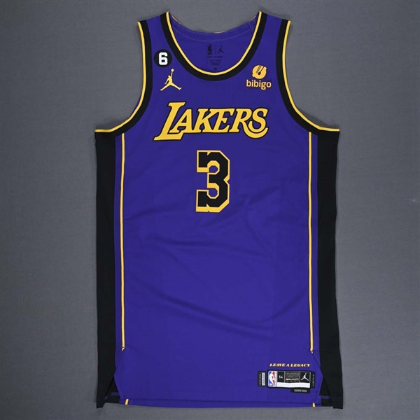 Davis, Anthony<br>Purple Statement Edition - 2023 NBA Playoffs - Western Conference Semifinals - Game 2 - Worn 5/4/2023<br>Los Angeles Lakers 2022-23<br>#3 Size: 54+6