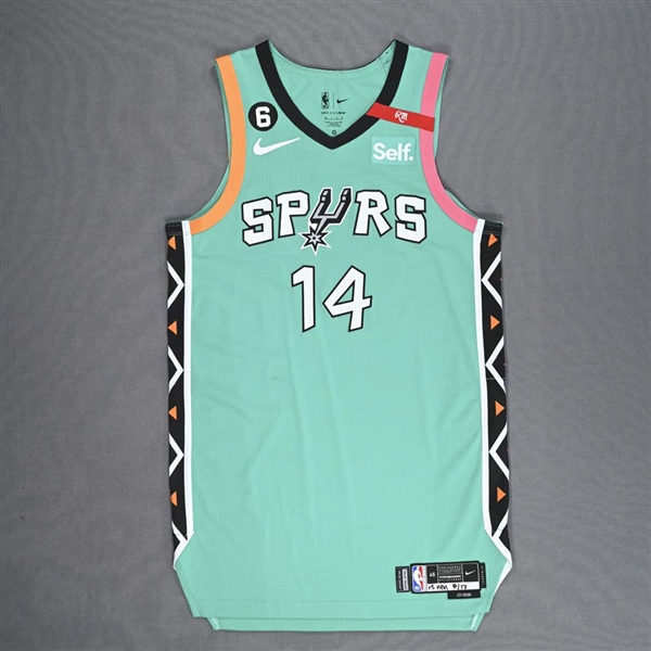 Wesley, Blake<br>Turquoise City Edition - Worn 3/17/2023<br>San Antonio Spurs 2022-23<br>#14 Size: 46+4
