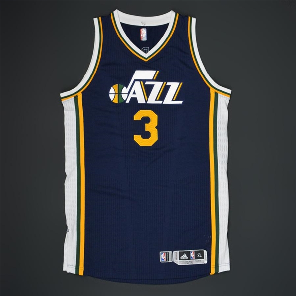 Burke, Trey<br>Navy Regular Season - Worn 1 Game (11/25/15) - 1st Half Only<br>Utah Jazz 2015-16<br>#3 Size: XL+2