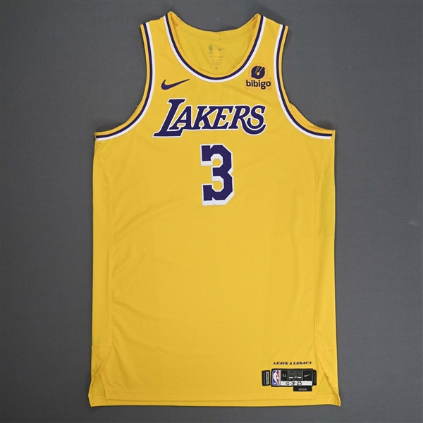 Davis, Anthony<br>Icon Edition - Worn 3 Games - (12/13/23, 12/21/23 & 12/28/23)<br>Los Angeles Lakers 2023-24<br>#3 Size: 54+6