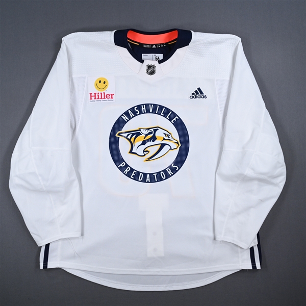 Afanasyev, Egor<br>White Practice Jersey w/ Hiller Patch - CLEARANCE<br>Nashville Predators <br>#70 Size: 56