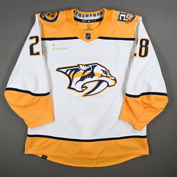 Anderson-Dolan, Jaret<br>White Set 3 w/ 25th Anniversary Patch - Warm-Ups Only<br>Nashville Predators 2023-24<br>#28 Size: 54