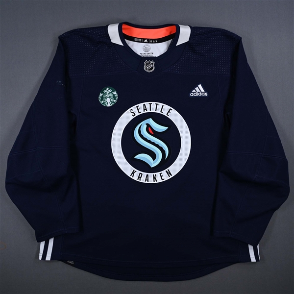 Beniers, Matty<br>Navy Practice Jersey w/ Starbucks Patch<br>Seattle Kraken 2023-24<br>#10 Size: 56