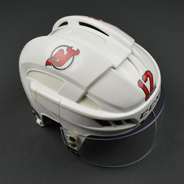 Boucher, Reid<br>White, CCM Helmet w/ Oakley Shield<br>New Jersey Devils 2015-16<br>#12 Size: Medium