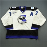 Wilson, Steve * <br>White w/A, ECHL 10th Anniversary Patch<br>Chesapeake Ice Breakers 1997-98<br>#7 Size: 56