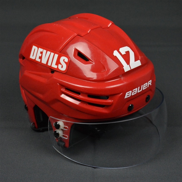 Brunner, Damien<br>Red, Bauer Helmet w/ Shield<br>New Jersey Devils 2013-14<br>#12 Size: Small