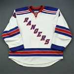 Del Zotto, Michael * <br>White, Worn in Eastern Conference Semifinals at Ottawa<br>New York Rangers 2011-12<br>#4 Size: 56