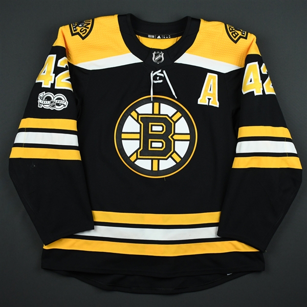 Backes, David<br>Black Set 1 w/A, w/ NHL Centennial Patch<br>Boston Bruins 2017-18<br>#42 Size: 56