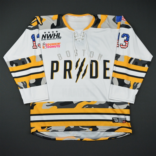 Berman, Lindsay <br>White - Military Appreciation Night - Game-Issued<br>Boston Pride 2016-17<br>#13 Size: MD