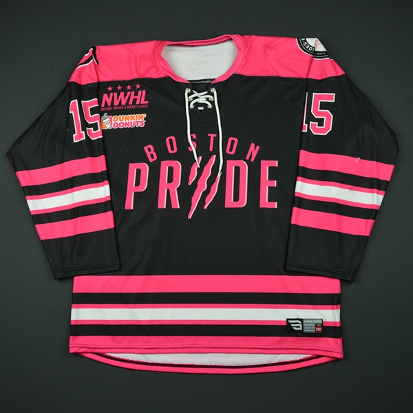 Field, Emily<br>Strides For The Cure - Worn December 3, 2016 vs. Connecticut Whale<br>Boston Pride 2016-17<br>#15 Size: MD