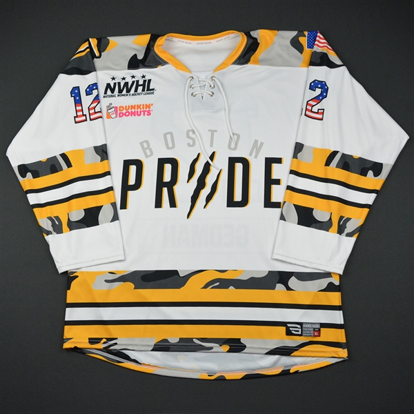 Gedman, Marissa<br>Military Appreciation (Game-Issued) - February 4, 2017 vs. Connecticut Whale<br>Boston Pride 2016-17<br>#12 Size: XL