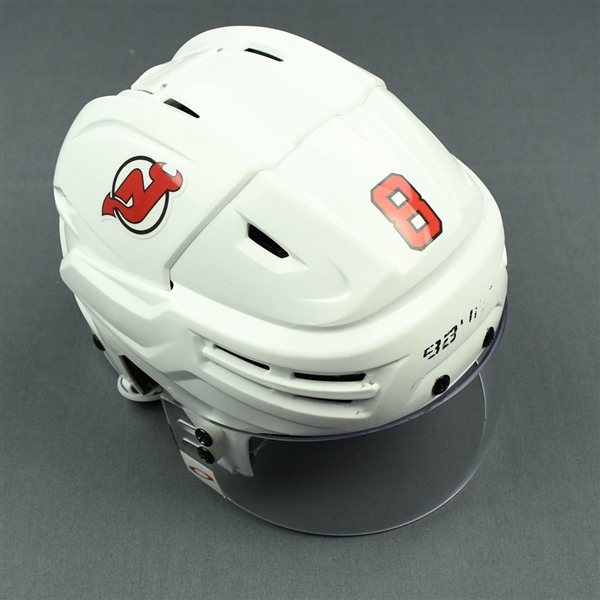Butcher, Will<br>White, Bauer Helmet w/ Oakley Shield<br>New Jersey Devils 2017-18<br>#8 Size: Large
