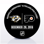 Philadelphia Flyers Warmup Puck<br>December 20, 2018 vs. Nashville Predators<br>Philadelphia Flyers 2018-19<br> 