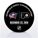 Philadelphia Flyers Warmup Puck<br>December 22, 2018 vs. Columbus Blue Jackets<br>Philadelphia Flyers 2018-19<br> 
