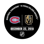 Vegas Golden Knights Warmup Puck<br>December 22, 2018 vs. Montreal Canadiens<br> 2018-19