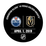 Vegas Golden Knights Warmup Puck<br>April 1, 2019 vs. Edmonton Oilers<br> 2018-19