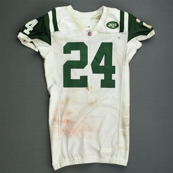 Revis, Darrelle *<br>White -  worn 12/26/10 vs. Chicago - Jersey and Pants - Photo-Matched<br>New York Jets 2010<br>#24 Size: 44