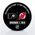 New Jersey Devils Warmup Puck<br>November 1, 2019 vs. Philadelphia Flyers<br>New Jersey Devils 2019-20<br>