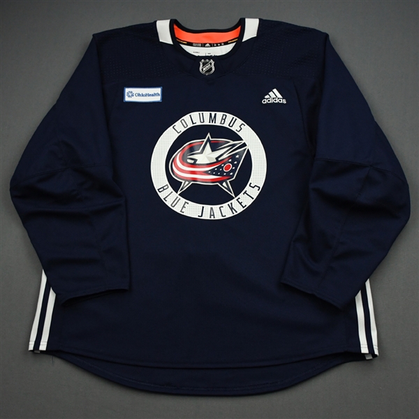 adidas<br>Navy Practice Jersey w/ OhioHealth Patch <br>Columbus Blue Jackets 2019-20<br> Size: 56