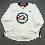 adidas<br>White Practice Jersey w/ OhioHealth Patch <br>Columbus Blue Jackets 2019-20<br> Size: 58