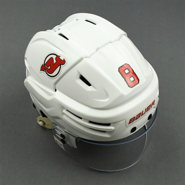Butcher, Will<br>White, Bauer Helmet w/ Oakley Shield<br>New Jersey Devils 2019-20<br>#8 Size: Large