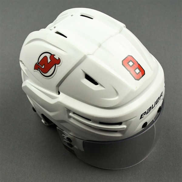 Butcher, Will<br>White, Bauer Helmet w/ Oakley Shield <br>New Jersey Devils 2017-18<br>#8 Size: ML