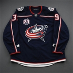 Angle, Tyler<br>Blue Set 1 w/ 20th Anniversary Patch - Game-Issued (GI)<br>Columbus Blue Jackets 2020-21<br>#39 Size: 56
