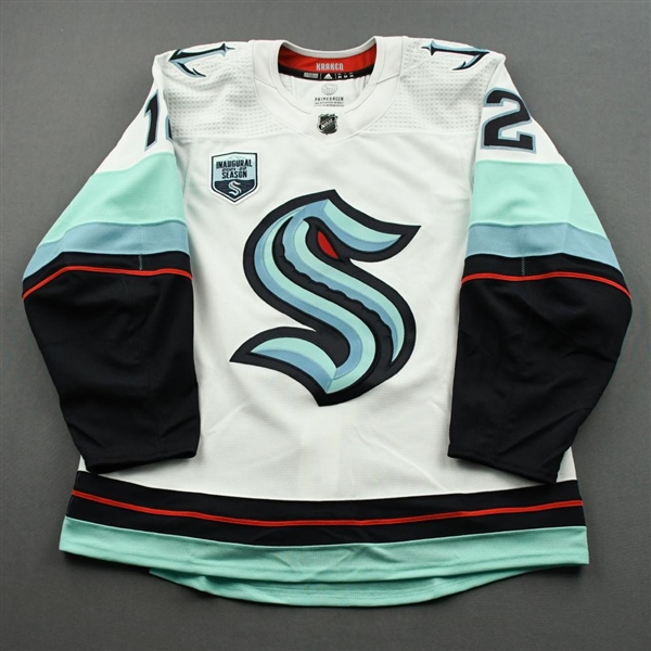 Barre-Boulet, Alex<br>White First Game in Seattle Kraken History w/ Inaugural Season Patch - October 12, 2021 - 2nd Period Only - Game-Issued (GI)<br>Seattle Kraken 2021-22<br>#12 Size: 54
