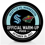 Seattle Kraken Warmup Puck<br>October 28, 2021 vs. Minnesota Wild - Morning Skate Used Puck <br>Seattle Kraken 2021-22<br> 