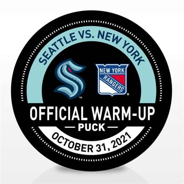 Seattle Kraken Warmup Puck<br>October 31, 2021 vs. New York Rangers - Morning Skate Used Puck<br>Seattle Kraken 2021-22<br>