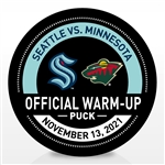 Seattle Kraken Warmup Puck<br>November 13, 2021 vs. Minnesota Wild - Morning Skate Used Puck<br>Seattle Kraken 2021-22<br>
