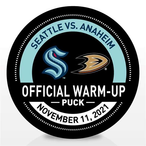Seattle Kraken Warmup Puck<br>November 11, 2021 vs. Anaheim Ducks - Morning Skate Used Puck<br>Seattle Kraken 2021-22<br>
