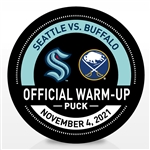 Seattle Kraken Warmup Puck<br>November 4, 2021 vs. Buffalo Sabres - Morning Skate Used Puck<br>Seattle Kraken 2021-22<br>