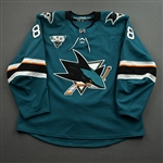 Burns, Brent *<br>Teal w/ 30th Anniversary Patch - Photo-Matched<br>San Jose Sharks 2020-21<br>#88 Size: 58