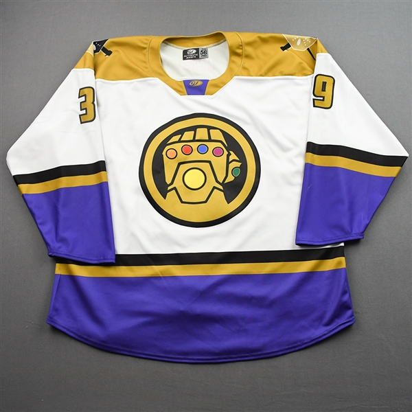 Hough, Cam<br>MARVEL Thanos w/Socks - Worn February 19, 2022 @ Reading Royals (Autographed)<br>Wheeling Nailers 2021-22<br>#39 Size: 56