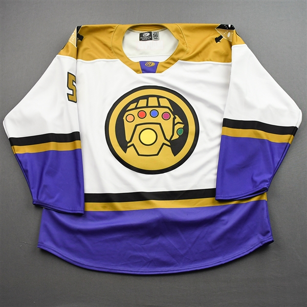 Miller, Matt<br>MARVEL Thanos (Game-Issued) - February 19, 2022 @ Reading Royals<br>Wheeling Nailers 2021-22<br>#5 Size: 56