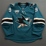 Kane, Evander *<br>Teal w/ 30th Anniversary Patch - Photo-Matched<br>San Jose Sharks 2020-21<br>#9 Size: 56