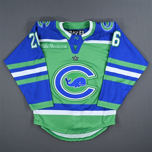 (NNOB), No Name On Back<br>Green Set 1 - Game-Issued (GI)<br>Connecticut Whale 2022-23<br>#26 Size: SM
