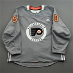 Atkinson, Cam *<br>Gray - Lou Nolan 50 Years - Warmup Only 4/9/22<br>Philadelphia Flyers 2021-22<br>#50 Size: 52