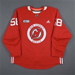 Biggar, Zach<br>Red Practice Jersey w/ RWJ Barnabas Health Patch - CLEARANCE<br>New Jersey Devils <br>#58 Size: 56