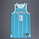 Rozier, Terry<br>Teal Icon Edition - Worn 3/12/2023 - 1 of 2<br>Charlotte Hornets 2022-23<br>#3 Size: 46+6